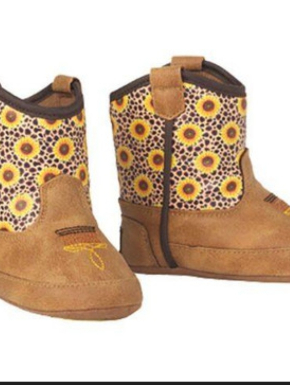 Twister Sunnie Baby Bucker Boots featuring a cheetah and sunflower pattern